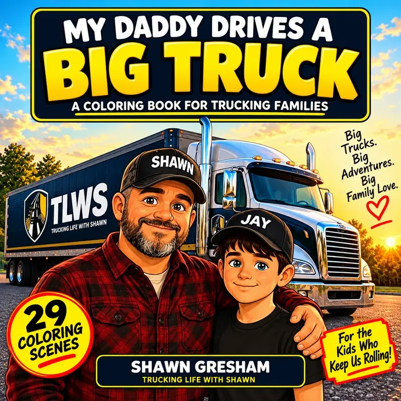 Cover of My Daddy Drives a Big Truck, a coloring book for trucking families by Shawn Gresham.